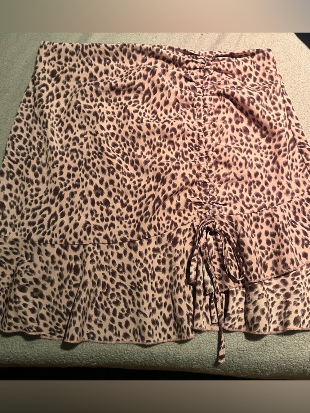 SHEIN Pink and Brown Leopard Print Drawstring Ruffle Skirt‎ size L